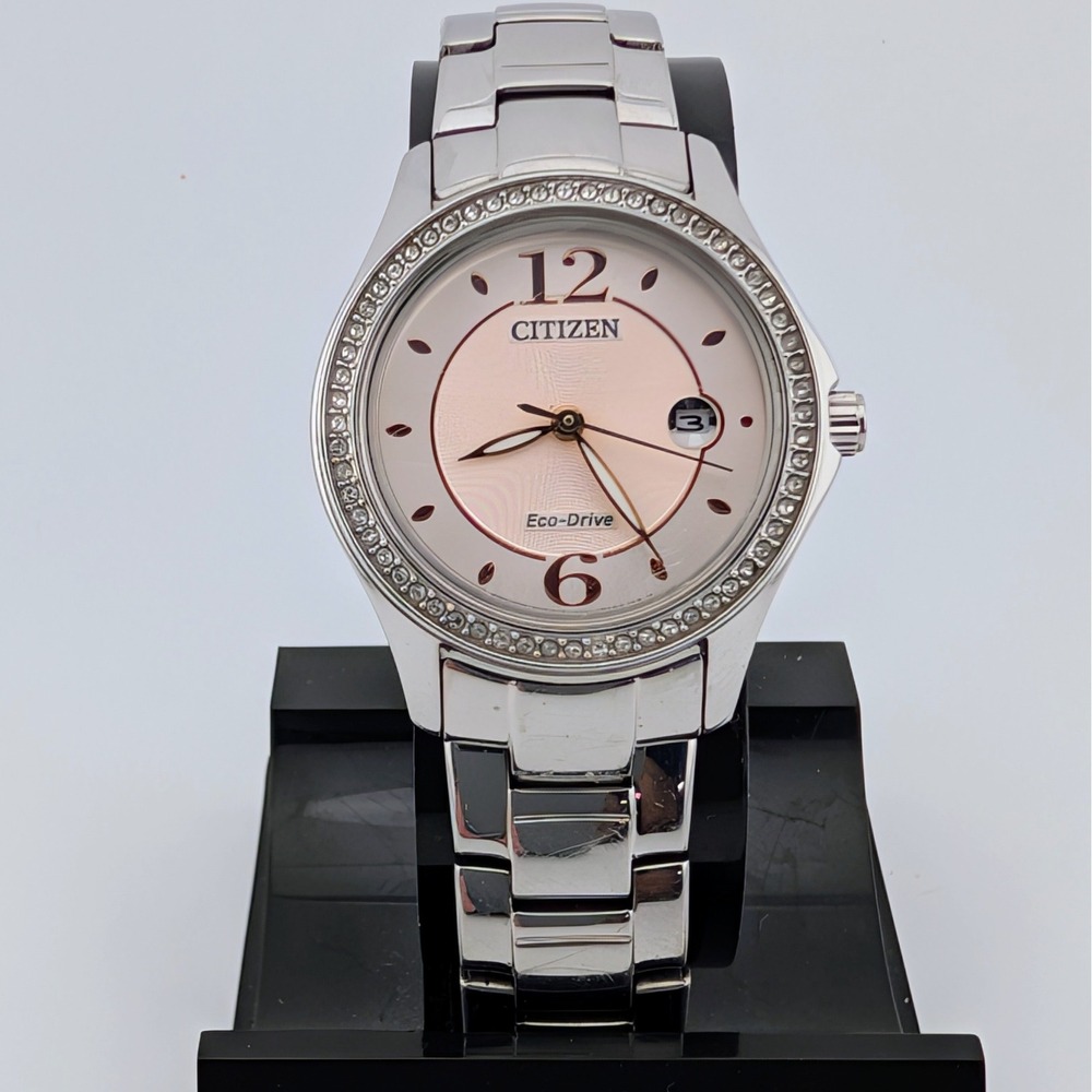 Citizen Eco-Drive Silhouette Crystal‎ FE1140-86X Peach Dial Date Watch 30mm WR